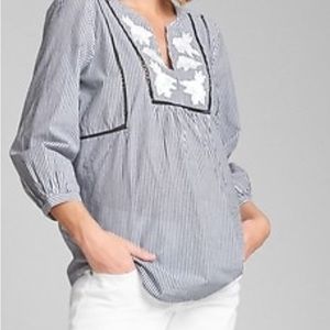 NWT Gap Flutter Sleeve Embroidery Stripe Blouse